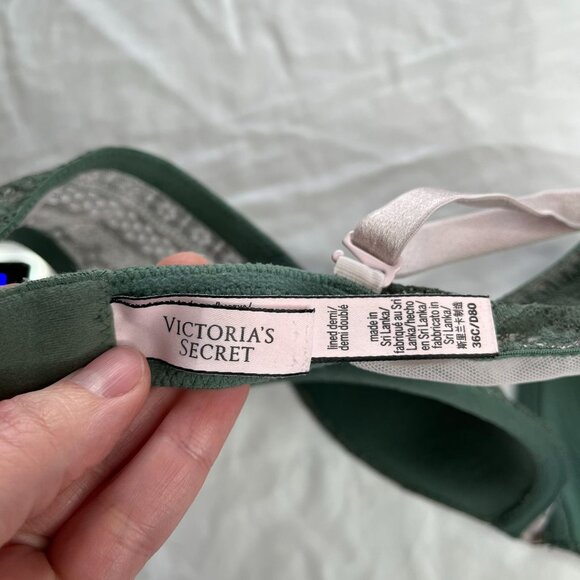 Victorias Secret Green Lace Lined Demi Lightly Padded Underwire Bra Size 36C - Picture 11 of 11